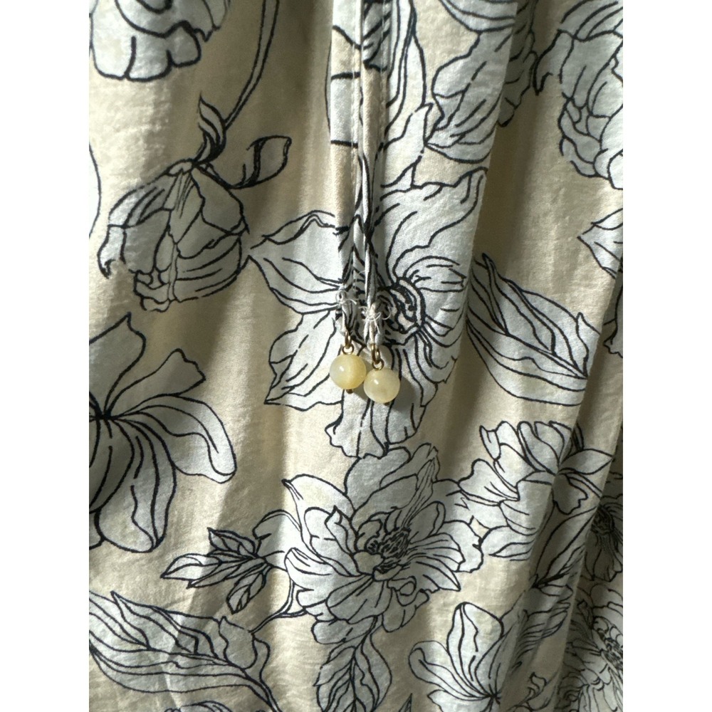 H&M Women's Tie Detail Midi Dress Light Beige Boho Floral Print Comfy Size XL - Picture 5 of 6